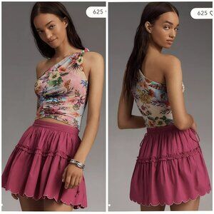 Anthropologie Maeve Tiered Scallop Mini Skirt Size Small